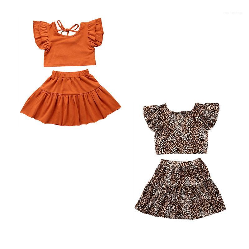 

2020 Baby Summer Clothing Leopard Toddler Baby Girls Ruffled Tops T-shirt Ruffle Dress 2Pcs Set Fashion Outfits Clothes 6M-5Y1, Orange