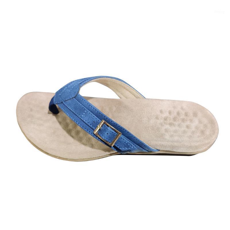 

SAGACE New Summer Women Comfy Flip flops Fashion Slope Sand Beach Slippers CandyColor Wedges Non-slip Outdoor Home Slippers A5251, Bu