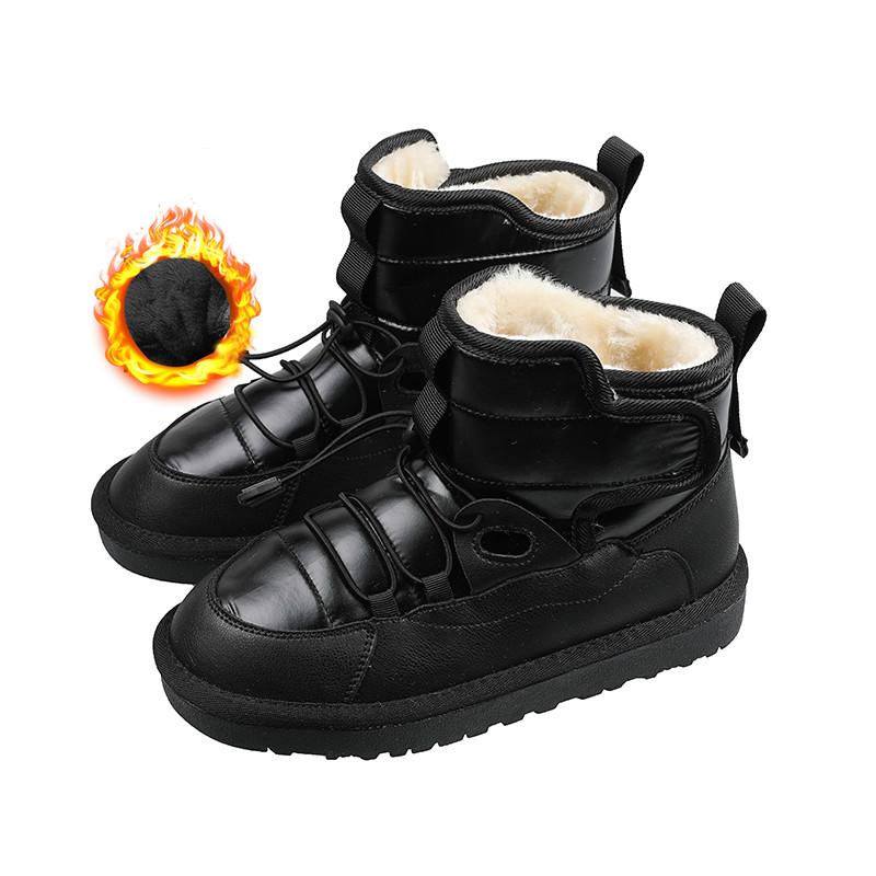 

Winter Boots Women Warm Plush Cotton Shoes Elastic Band Snow Boots White Black Gray Flats Shoes Outdoor Ankle Leather Booties, 2502