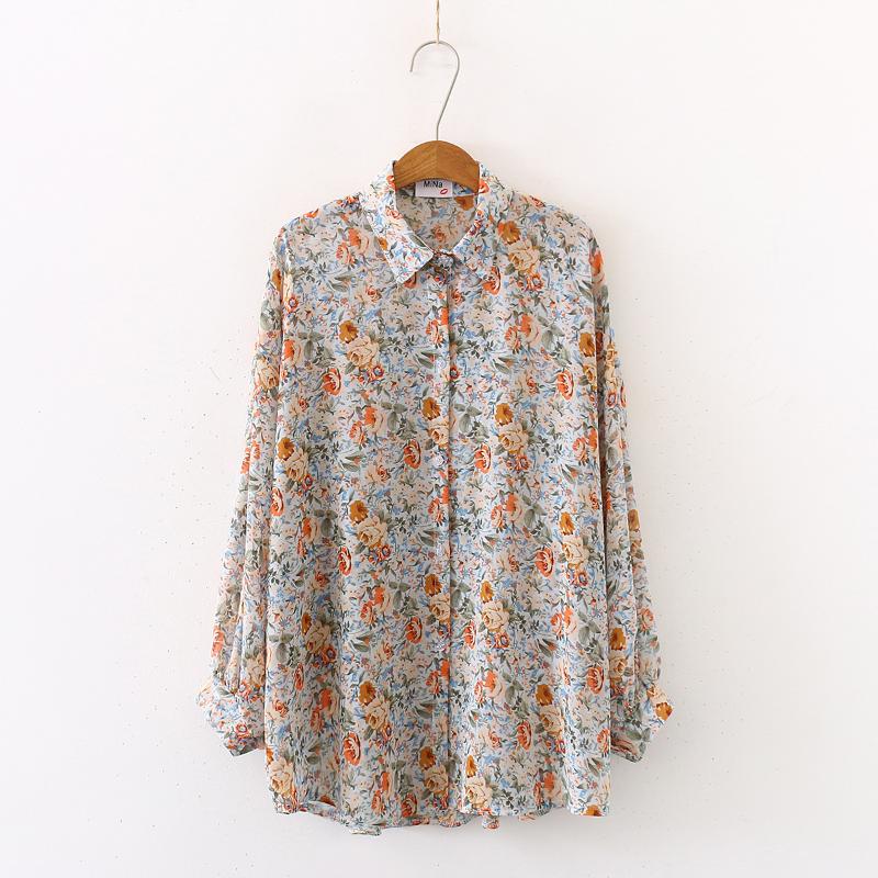 

2021 New Floral Blouse Shirts Women Fashion Long Sleeve Print Office Lady Loose Casual Shirt Tops Blusas, Dark bottom