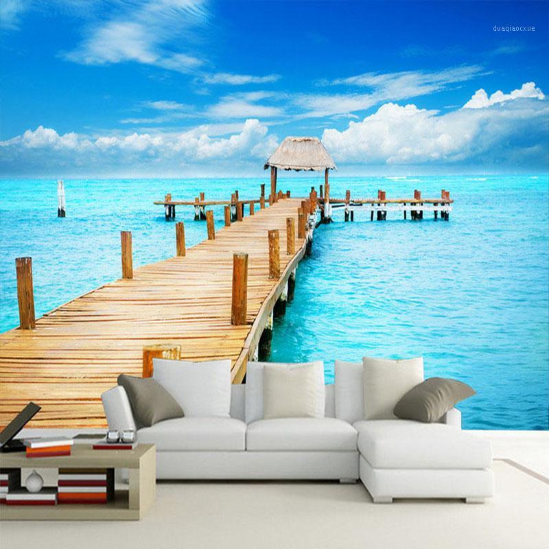 

Dropship Photo Wallpaper Modern Simple Seaside Scenery Wood Bridge Mural TV Sofa Restaurant Backdrop Wall Paper 3D Home Decor1, As pic