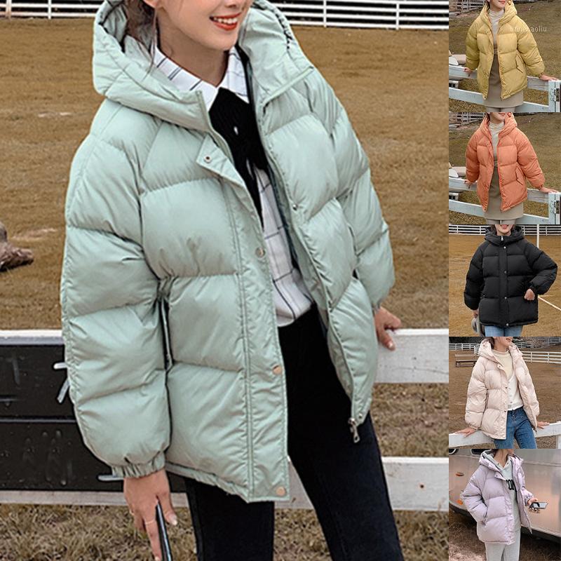 

2020 winter Hooded cotton jacket women Korean version loose winter new Hong Kong style Harajuku thickened bread clothing trend1, Purple