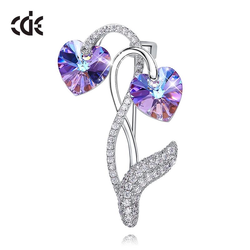 

CDE Bijouterie Trendy Plant Brooches for Women Purple Heart Crystals from Brooch Pin Fashion Jewelry Accessories