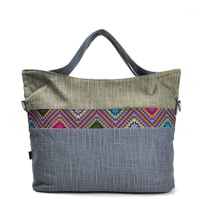 

China Style Ethnic Embroidery Men Travel Bags Luggage Geometric Pattern Small Embroidery Women's Portable Canvas Packing Cubes1, Navy blue