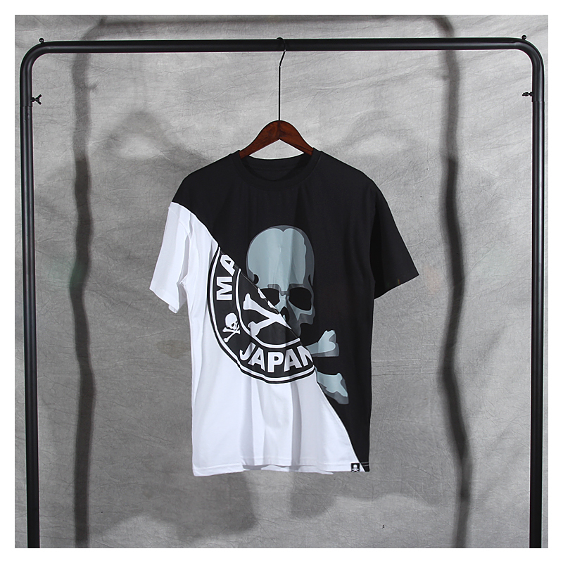 

2021 Hot Sale Summer New Mmj Skull Print Patchwork O-neck Short Sleeve T-shirt for Men' Soft Solid Cotton Top Couple 037c, Black