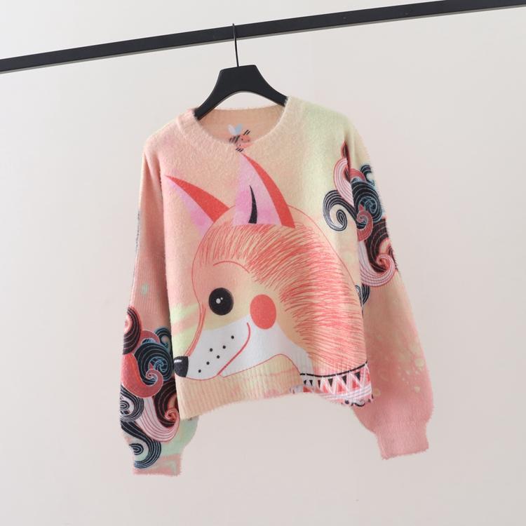 

Japanese Kawaii Colorful O-Neck Sweater Autumn and Winter New Style Korean Loose Lazy Pullover Sweater Women' Top, Photo color