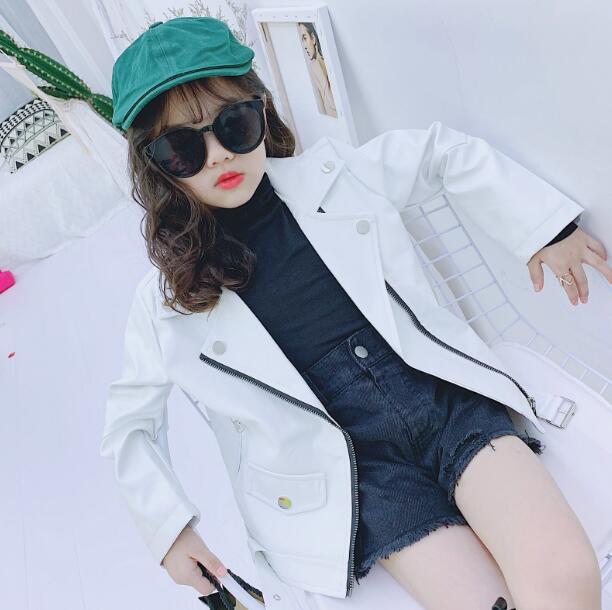 

2021 new wholesale girls boys leather coat autumn full sleeve kids jacket 2-7 years YC427, White