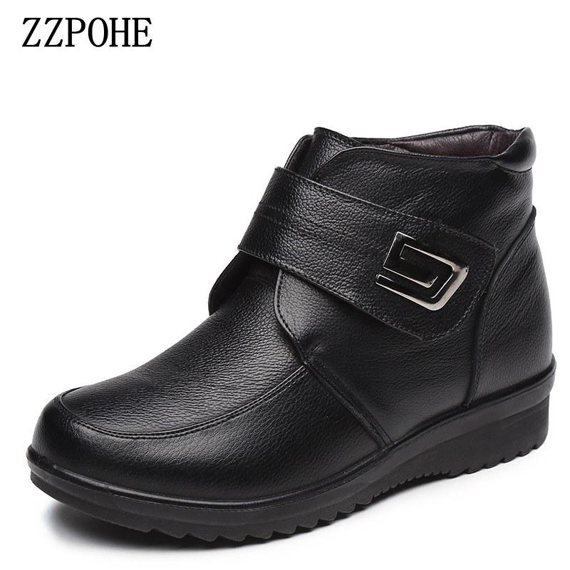 

ZZPOHE Winter New Fashion Women Shoes Woman Genuine Leather Flat Comfortable Boots, Black