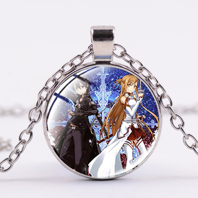 

Sword Art Online Manga Kirigaya Kazuto Asuna Necklace Women Children Pendant Necklace Glass Cabochon Anime Jewelry Gifts