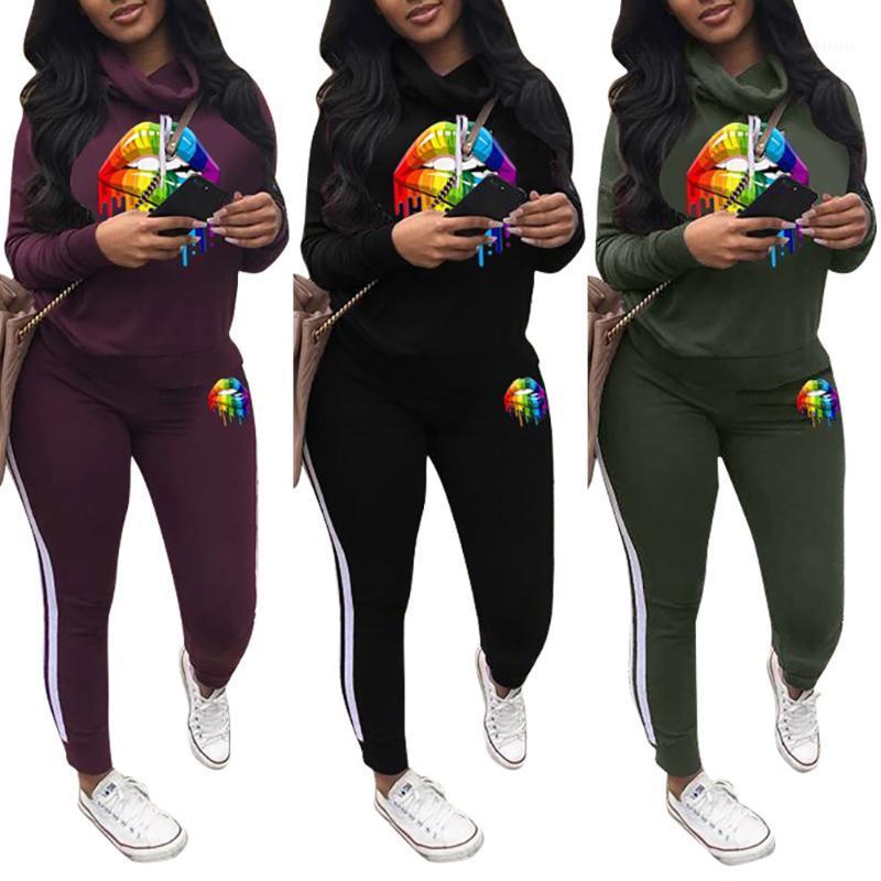 

Sale 2020 Autumn Women' Sportswear 2pcs Women' High Neck Hoodies Sweatshir Long Pants Trousers Loose Tracksuit Streetwear D301, Army green