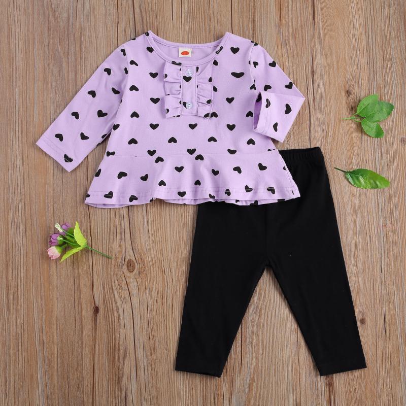 

Newborn Baby Girls 2-piece Children Outfit Set Long Sleeve Heart Print Top+Pants Set for Kids Girls, As pic