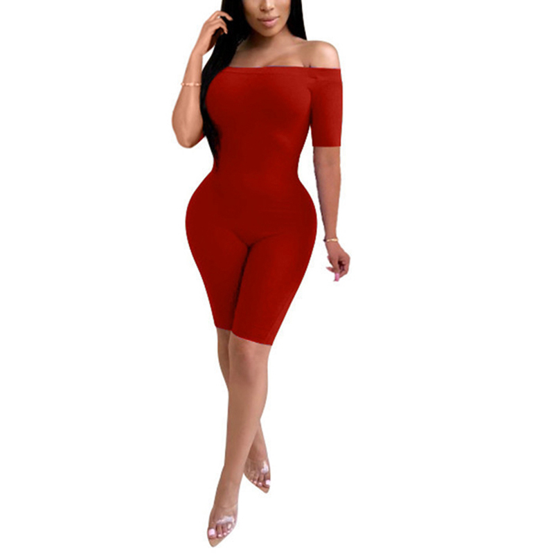 

Women bodycon playsuit outfit Sexy Off Shoulder Jumpsuit Summer Fashion Solid Color Jumpsuit Club party romper Shorts, Black