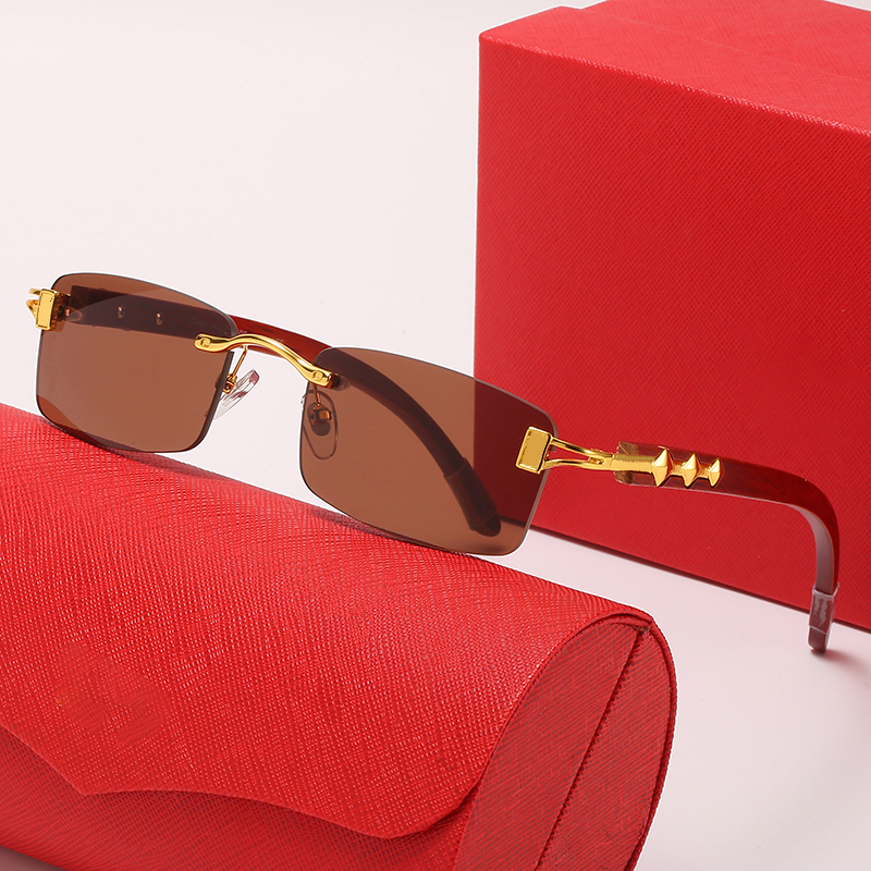 

Brand Carti Glasses Designer Sunglasses for Men Womens Black Brown Red Lenses Sports Rimless Buffalo Horn Glasses Sunglass Driving Wrap