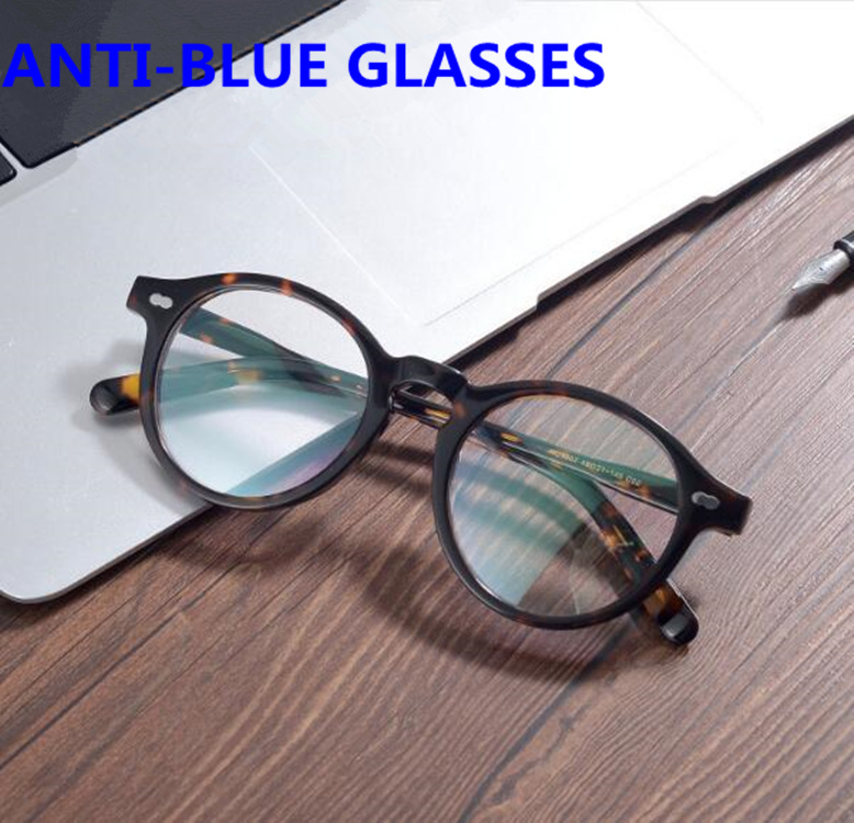 

5Pcs Hotsale Retro-vintage Pure-plank Round Anti-blue Glasses UV400 Computer Phone eyeglasses Men Women fashion fullset original packing