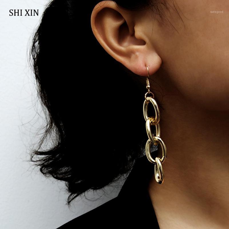

Dangle & Chandelier SHIXIN Punk Layered Long Thick Cuban Link Chain Drop Earring Hanging Fashion Boho Modern Jewelry Accessories Female Gift