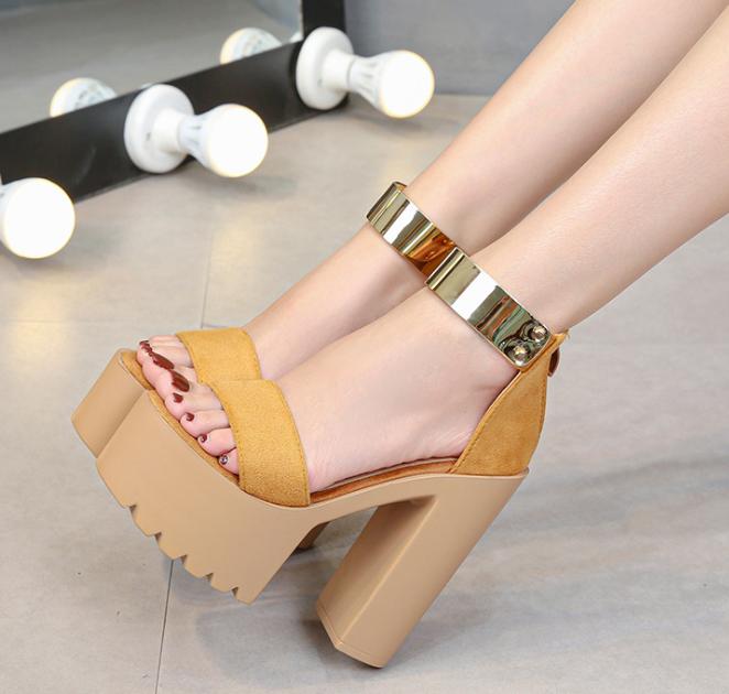 

New Women 14cm Heels Runway 2021 Thick High-heeled Platform Waterproof Sandals Models Walk Show High Sandals, Black