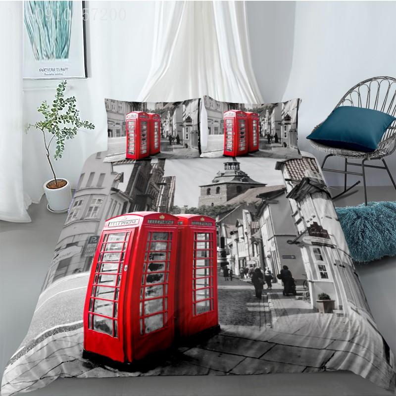 

Retro Style Bedding Set Bed Sets for London Street Landscape Comforter Cover and Pillowcase Bedroom Decor Adults Home Textile, As picture