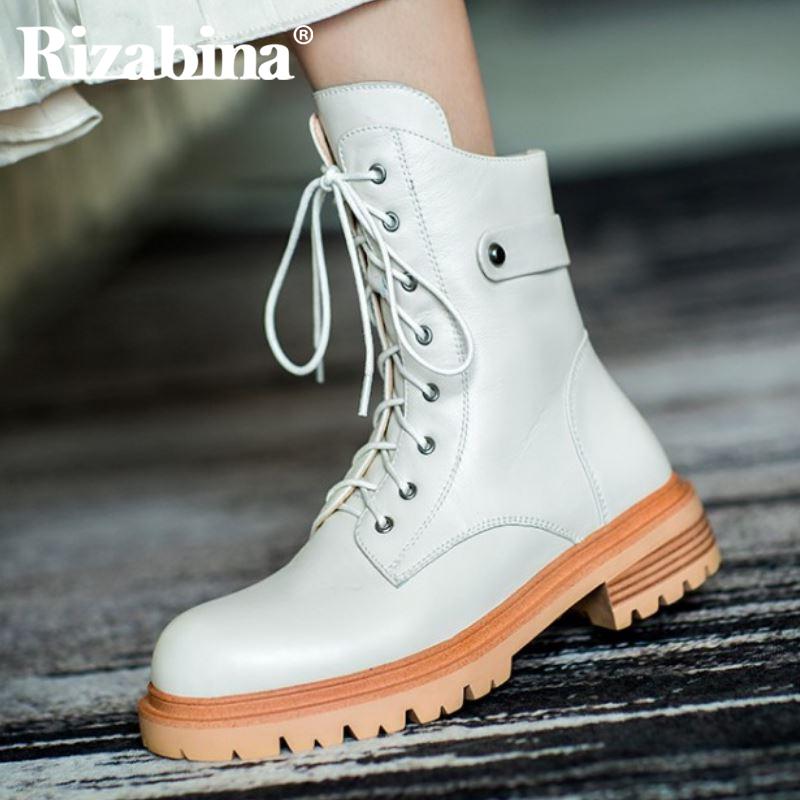 

Rizabina Real Leather Women Ankle Boots Cross Strap Zipper Shoes Metal Decoration Warm Boots Fashion Women Footwear Size 34-39, Yellow