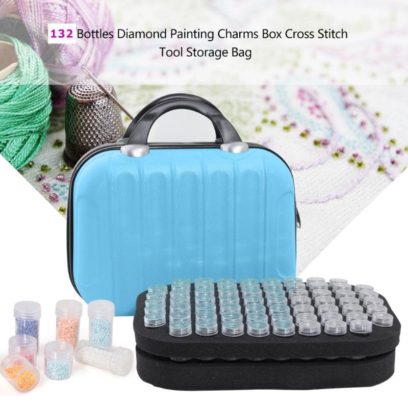 

132 Bottles Diamond Painting Storage Box Bead Container Embroidery Handbag Rhinestone Case Organizer Diamond Embroidery Tool C0116, Sky blue