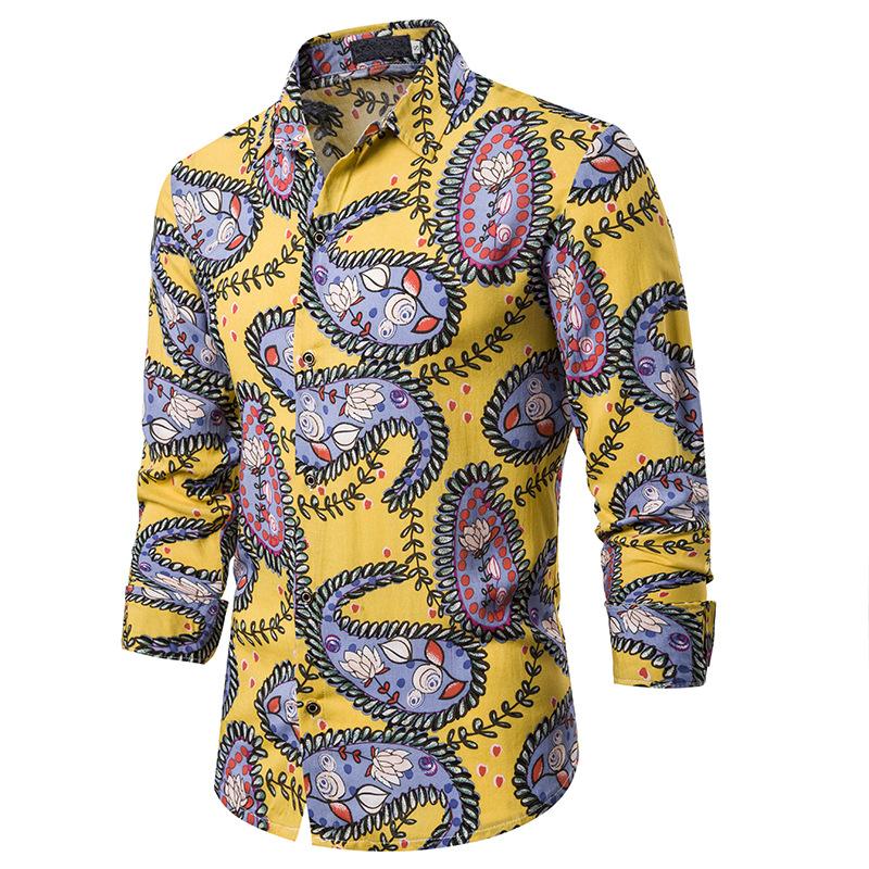 

Mens Slim Fit Button Down Dress Shirts 2020 Brand Long Sleeve Paisley Shirt Men Chemise Homme Club Nightclub Prom Shirt Male XXL, As picture show