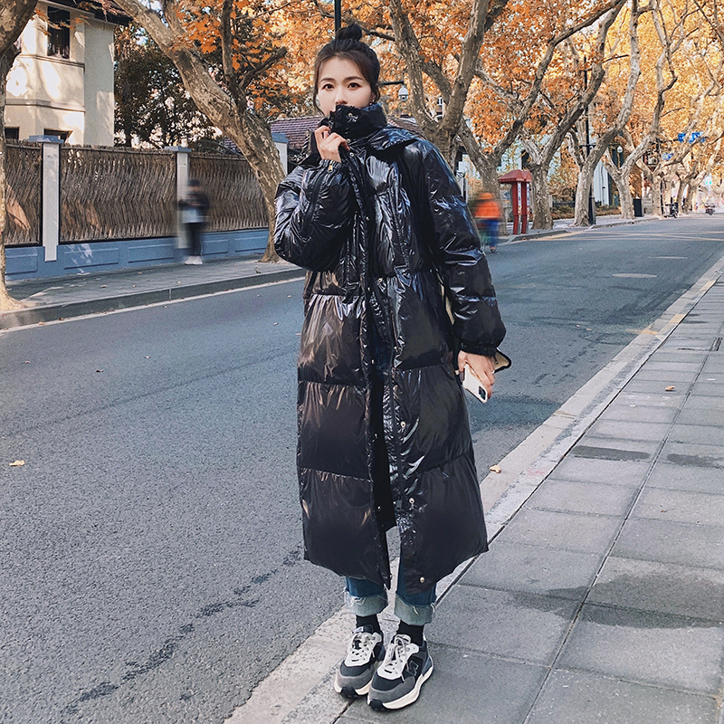 

2021 New Women' Long New Winter with Hood 90% White Duck Down Hot Korean Loose Shiny Waterproof Female Jacket 6e 9uyk, Black