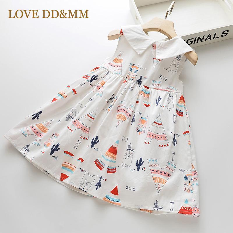 

LOVE DD&MM Girls Dresses 2020 Summer New Children's Wear Sweet Cartoon Cute Print Girls doll Collar Sleeveless Vest Dress1, White