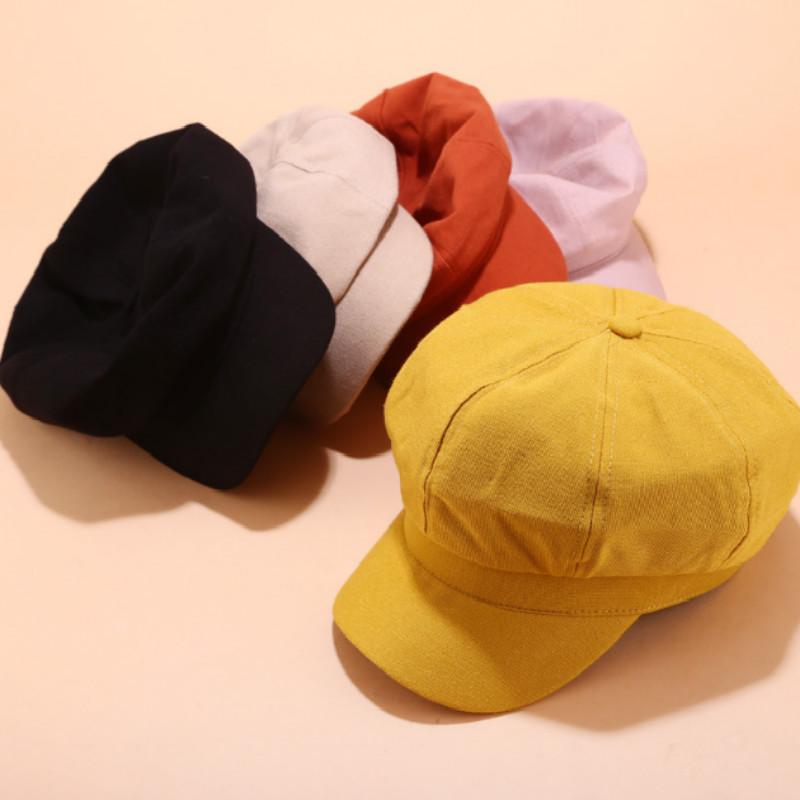 

Spring Autumn Cotton Newsboy Hat Solid Artist Painter Hat Vintage Octagonal Cap Retro British Style Peaked Cap Women Beret Bone, Black