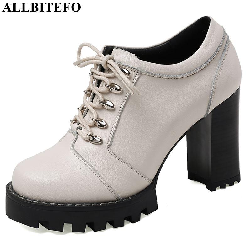 

ALLBITEFO fashion women heels full genuine leather women heels shoes platform round toe high heel shoes spring high, As picture