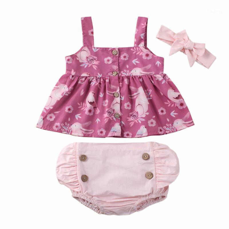 

New Easter Infant Baby Girl Kid Sling Tops + Pants + Headband Romper Outfit Clothes Sets1, As pic