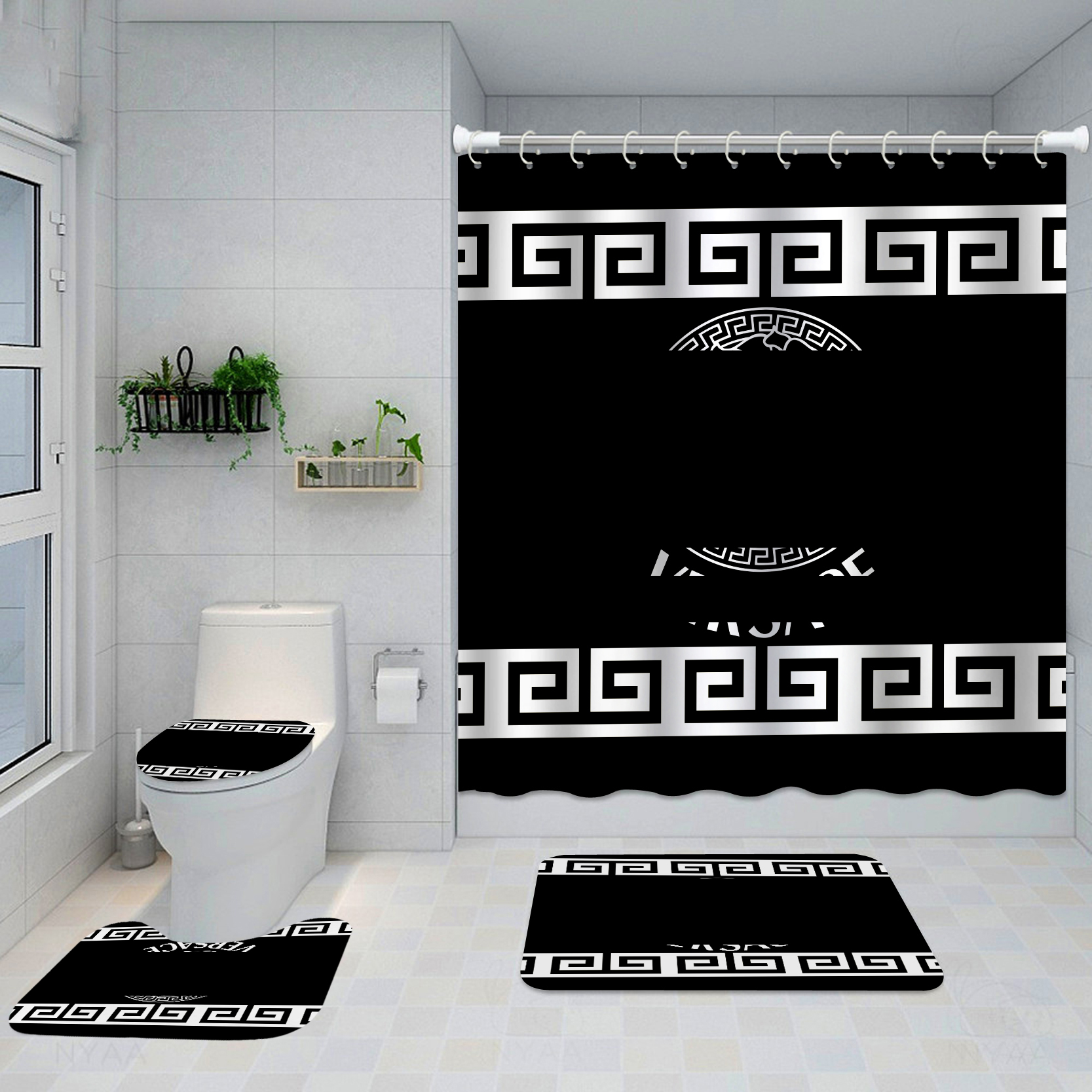 

Newest Waterproof Polyester Shower Curtain 4 Piece Set Large Size 180*180CM Water Absorption Bathtub Mat For Bathroom Decoration