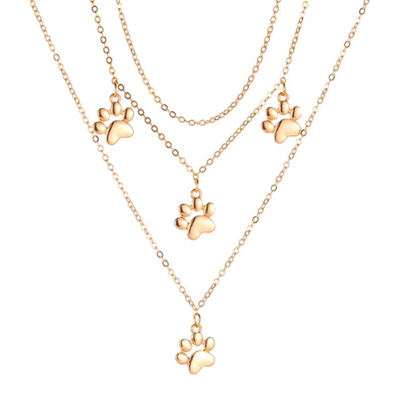 

Multilayer Necklace Cute Animal Cat Foot Print Pendant Necklace for Women Alloy Chokers Fashion Jewelry