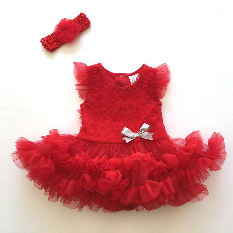 

Wholesale- Summer Baby Girls Dress Sleeveless Cotton Ruffle Girl Birthday Party Dresses for Girl Clothing Set Infant Dress & Headband1, Red