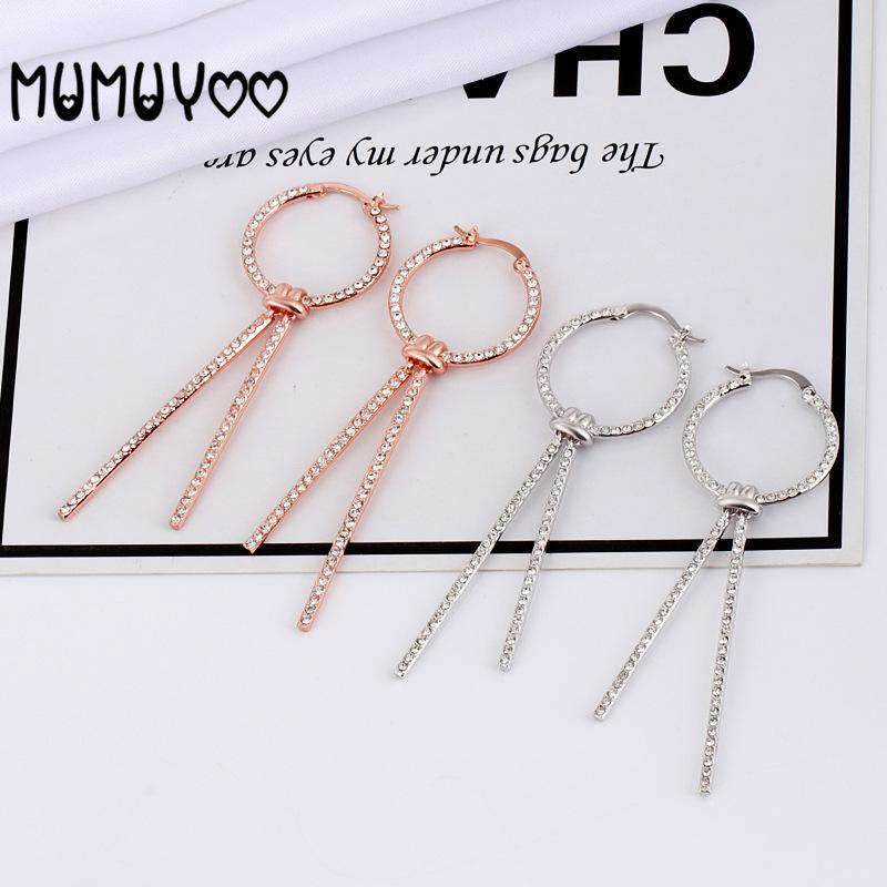 

New product] High-quality, romantic, sweet and charming Austrian crystal twisted shape long tassel crystal women's earrings