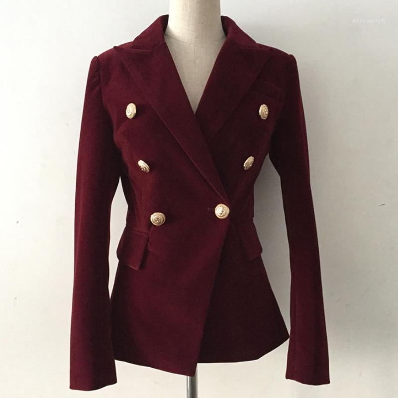 

New Fashion 2020 Fall Winter Designer Blazer Women double breasted Velvet slim office lady small suit1, Black