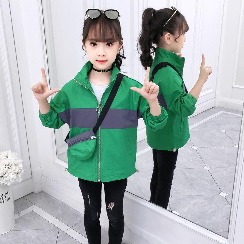 

Girls Fashion Jackets Kids Outerwear Cute Windbreaker Warmly Teenage Patchwork Clothing Children Coats Extra Small Bag 3-13 Year1, Green