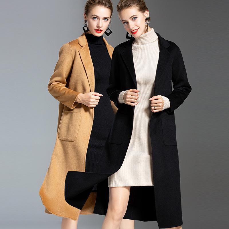 

Autumn Cashmere Coat Alpaca Warm Winter Long Blazer Women Long Wool Coat Office Lady Slim Female Overcoat Oversize Plussize, Black
