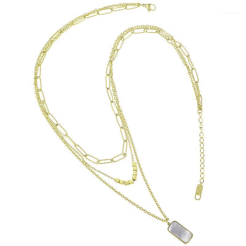

Chokers Bohemia Necklace Multi-layer Rectangle Sea Shell Cube Beads Pendant Chocker Women Jewelry, Golden;silver