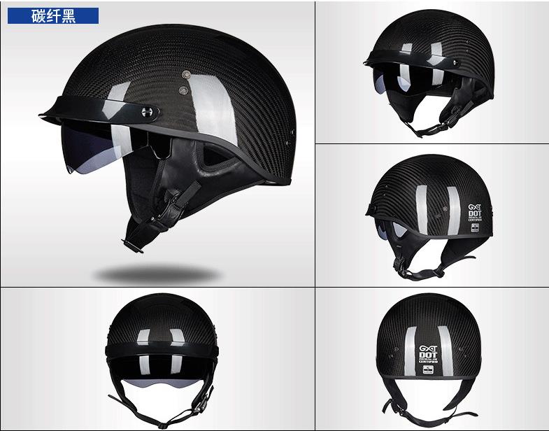 

VCOROS retro motorcycle carbon fiber half helmet Xiaban duplex personality motorcycle helmet with built-in lens, Multi-color