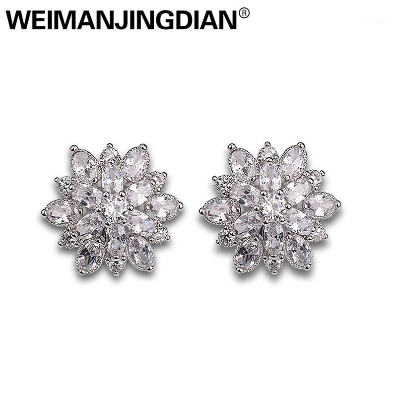 

Stud WEIMANJINGDIAN Shiny Cubic Zirconia CZ Crystal Flower Earrings For Women1