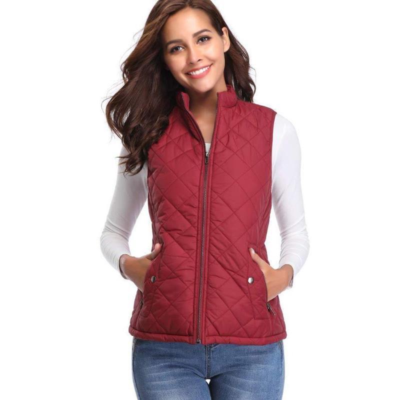 

Womens Autumn Winter warm no sleeves Coat Solid Color Stand Collar Padded Vest coat tops Slim Women' Windproof Warm Waistcoat, Black