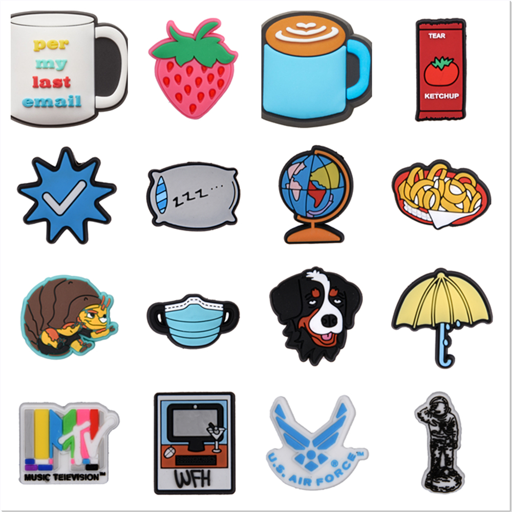 

New Arrival 1PCS Hot Custom Croc Charms Mask/Drinks/Ice cream/Pumpkin/Strawberry Shoe Accessories For Clog Shoes PVC Sandals Accessories