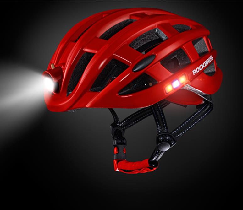 

Rock brothers bicycle helmet with warning light luminous insect net mountain road riding helmet equipment men and women, Blacks