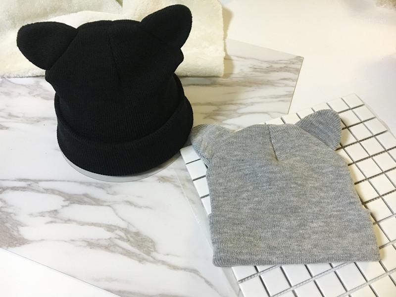 

2020 Cotton Solid Cat Ear Shape Thicken Knitted Hat Winter Warm Hat Skullies Cap Beanie for Men and Women 271
