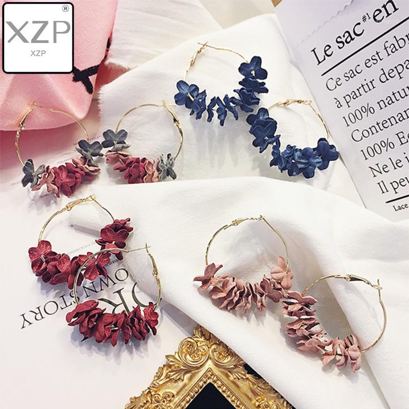 

Hoop & Huggie XZP Elegant Fabric Flower Big Earrings For Women Bijoux Colourful Ear Circle Statement Charm Brincos Oorbellen1