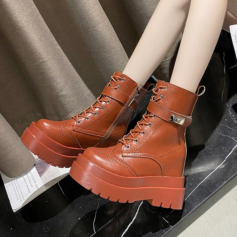 

Wedge Ankle Boots Women Shoes 2021 Chunky Platform Boots Metal Buckle Hidden Heel Women Punk Shoes Botas Para Mujer, Black