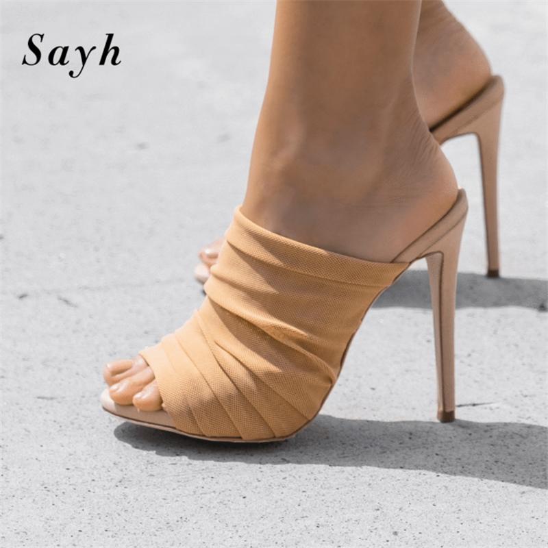 

Sexy Women High Heels Mules Peep Toe Women Slides Female Thin High Heels Female Outdoor Slippers Sandals Party Stilettos Shoes, Black