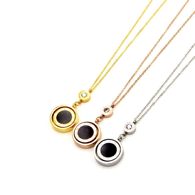 

crystal fashion black with white shell Necklace Stainless Steel Necklace Roman Numerals crystal Pendant Necklaces For Women