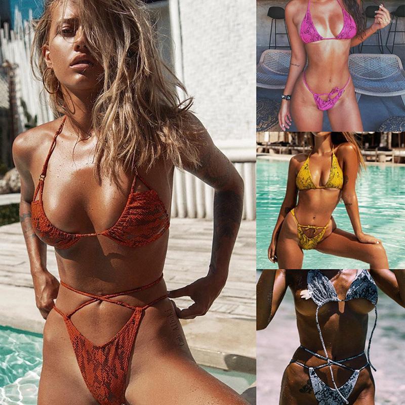 

2020 New Sexy High Waist Bandage Bikini Multicolor Printed Snake Print Swimsuit for Ladies Set Solid Two-piece Suit Swimwear1