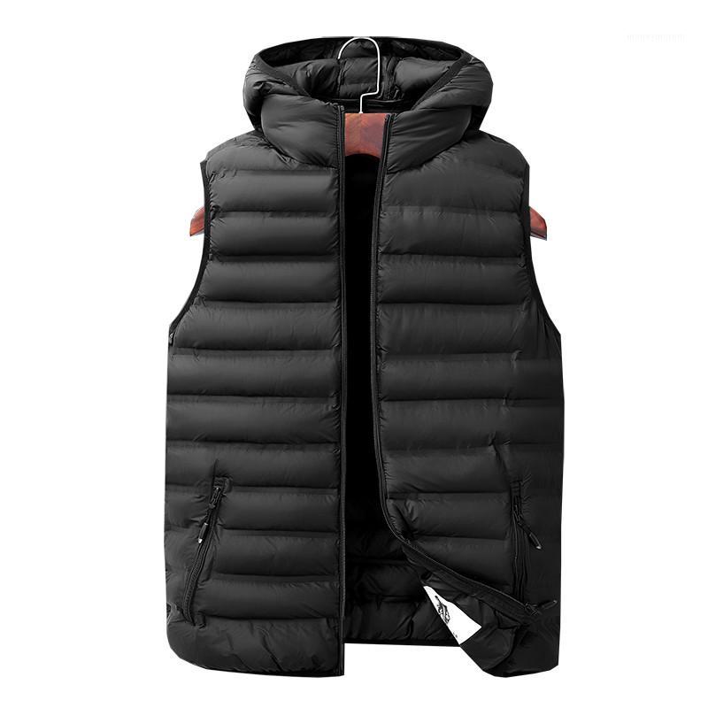 

New Mens Winter Sleeveless Jackets Fashion Casual Thick Vests Men Hoodie Coats Male Warm Waistcoat Plus Size -7XL1, Black