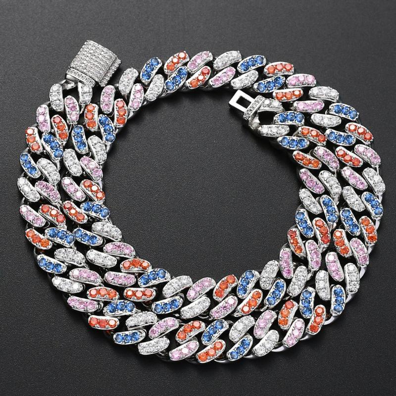

New Fashion 12mm Micro Paved Rainbow CZ Stone Miami Cuban Link Chain Necklace Mens Copper Hip Hop Iced Out Zircon Chain Jewelry